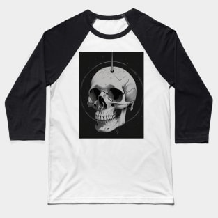 Monochrome Illustration of Skull Baseball T-Shirt